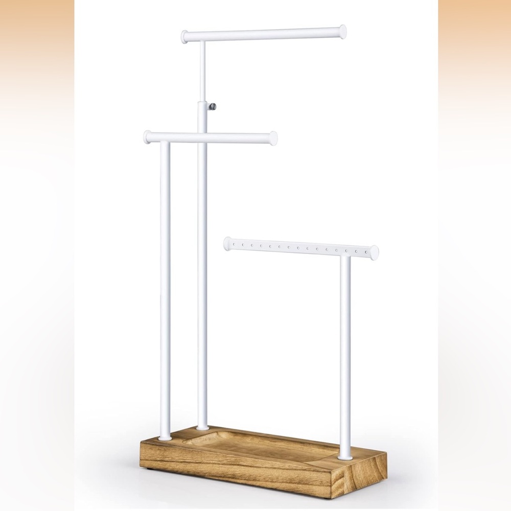 White Jewelry Stand with Wooden Base